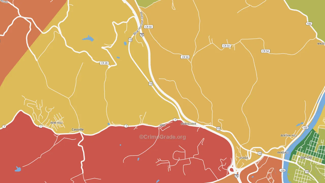Pursglove, WV Map of Robbery Rates