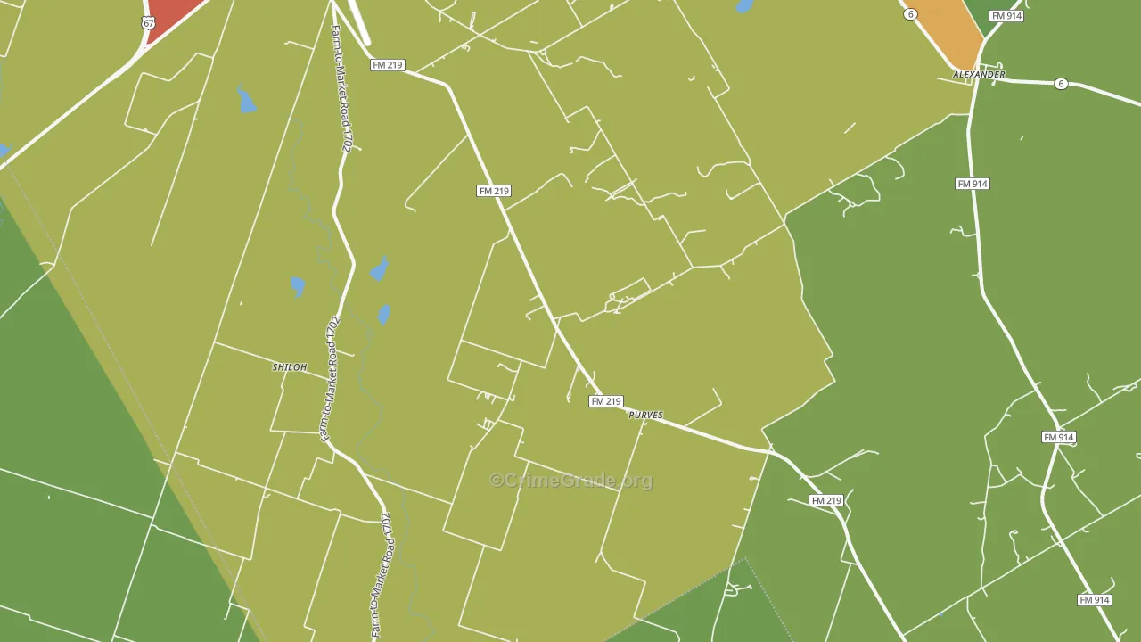 Purves, TX Map of Robbery Rates