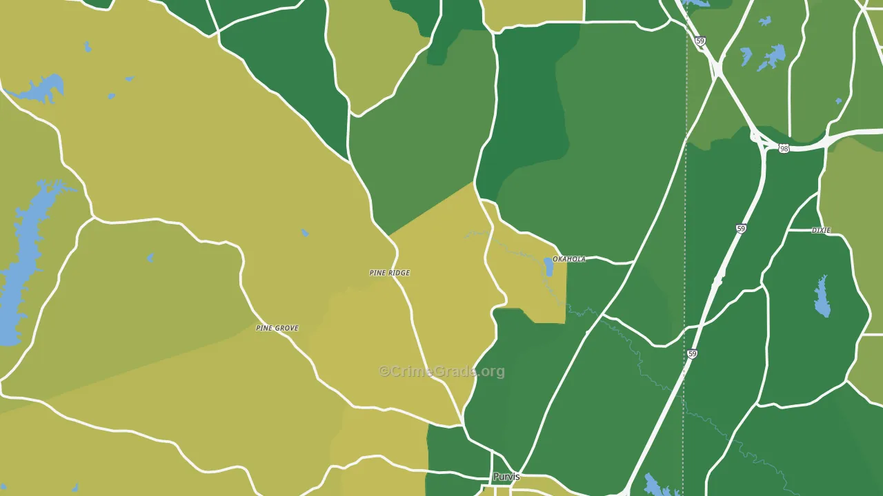Purvis, MS Map of Robbery Rates