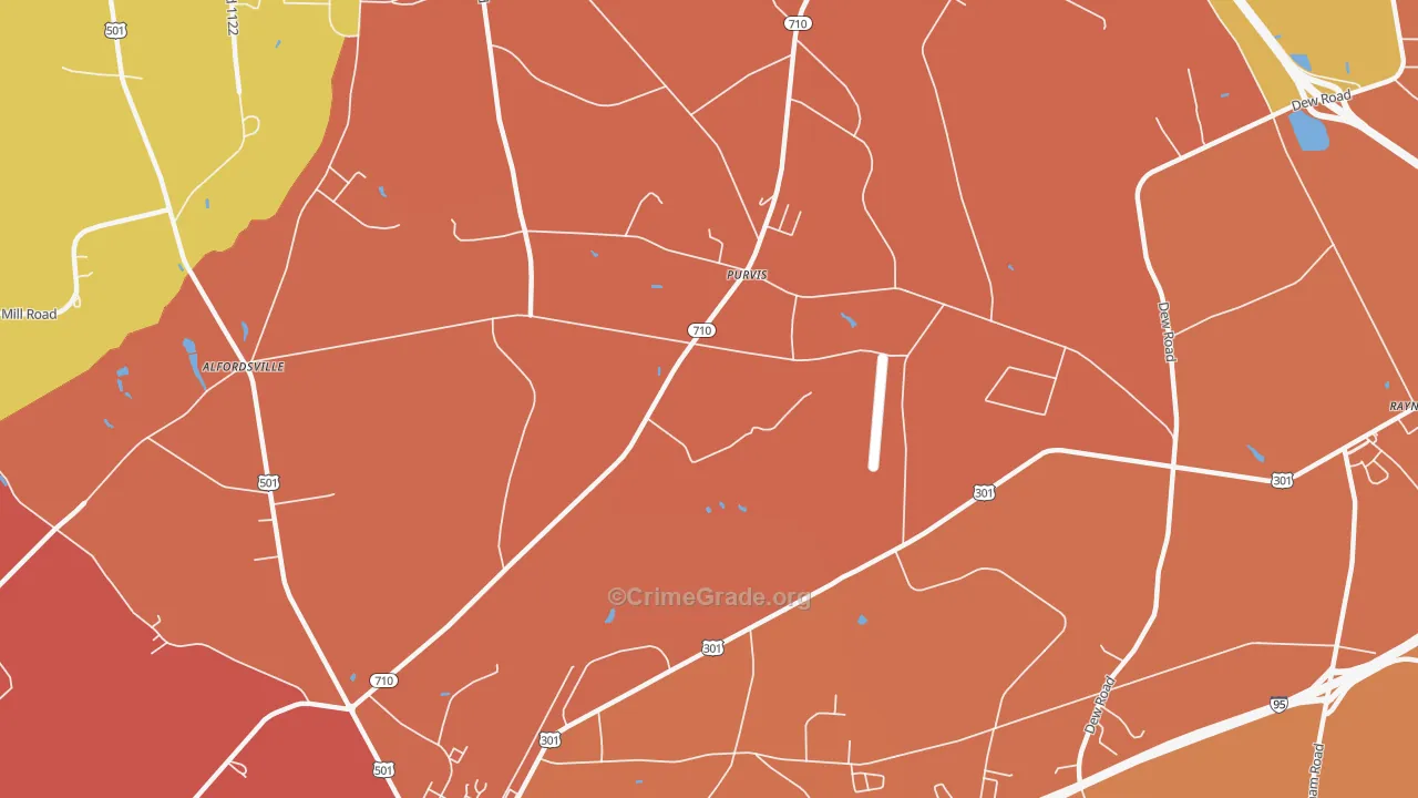 Purvis, NC Map of Robbery Rates