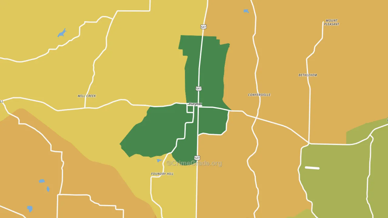 Puryear, TN Map of Robbery Rates