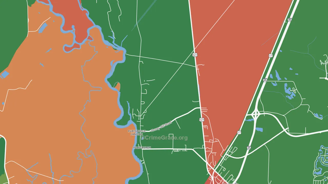 Purysburgh, SC Map of Robbery Rates