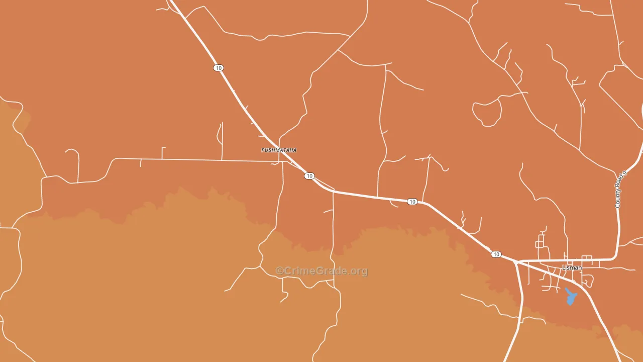 Pushmataha, AL Map of Robbery Rates