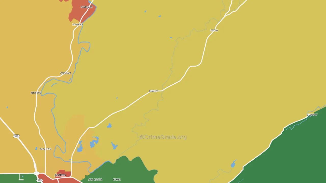 Pushmataha County, OK Map of Robbery Rates
