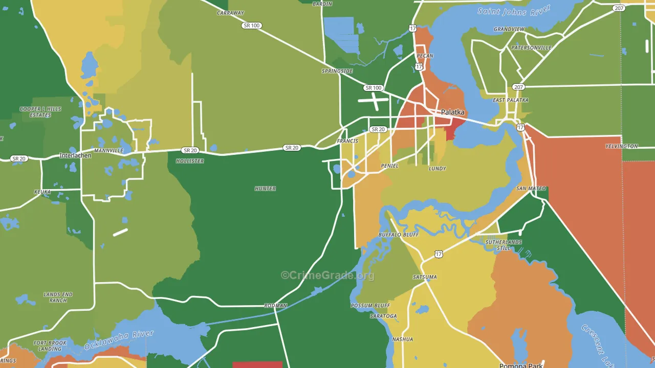 Putnam County, FL Map of Robbery Rates