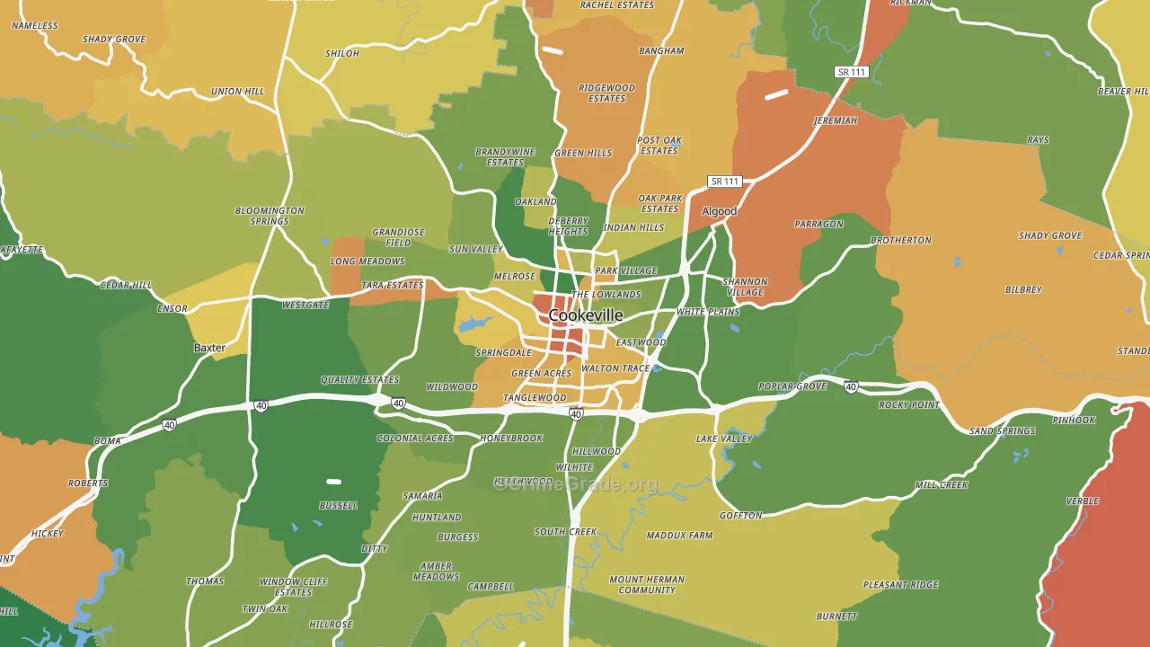 Putnam County, TN Map of Robbery Rates