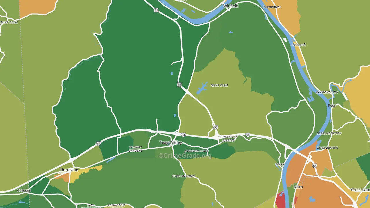 Putnam County, WV Map of Robbery Rates