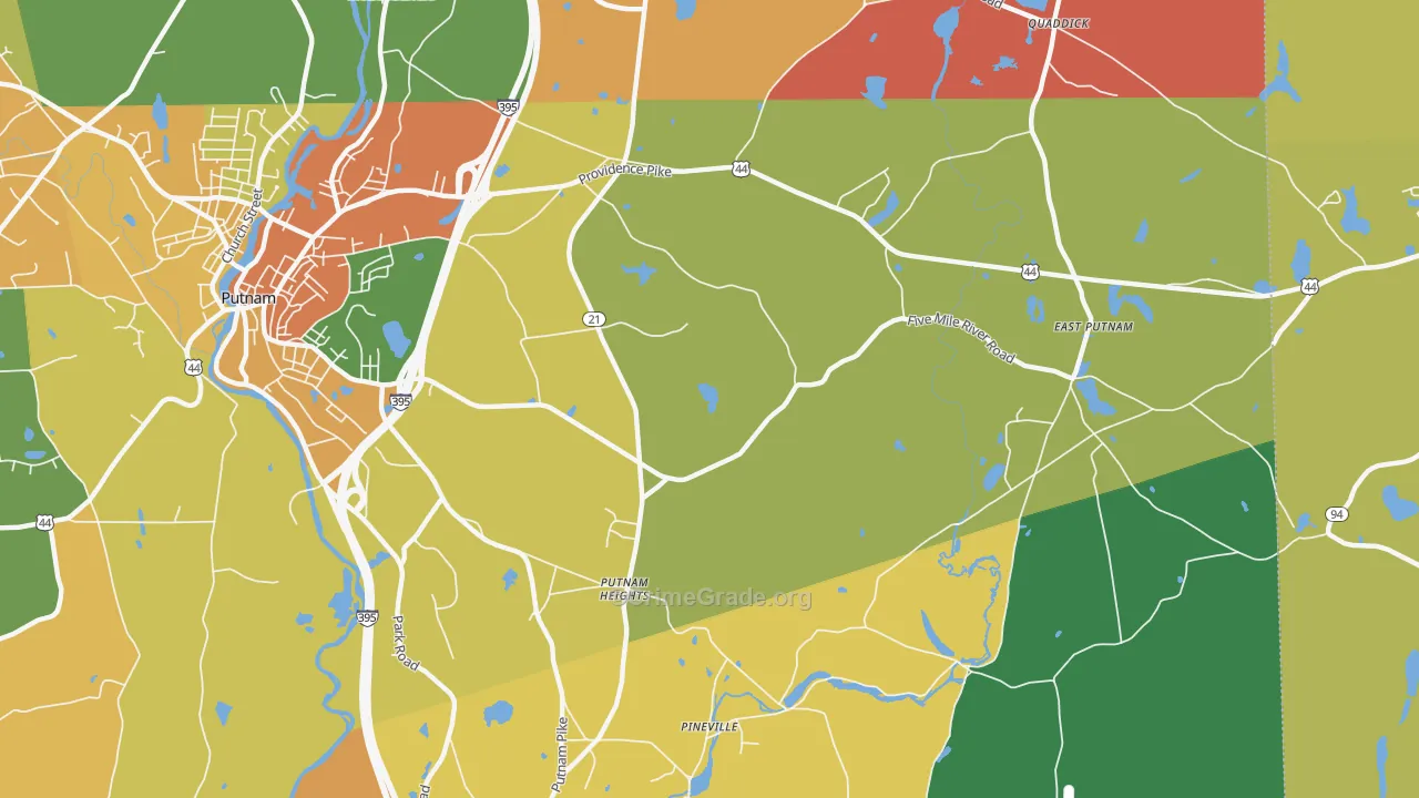 Putnam Heights, CT Map of Robbery Rates