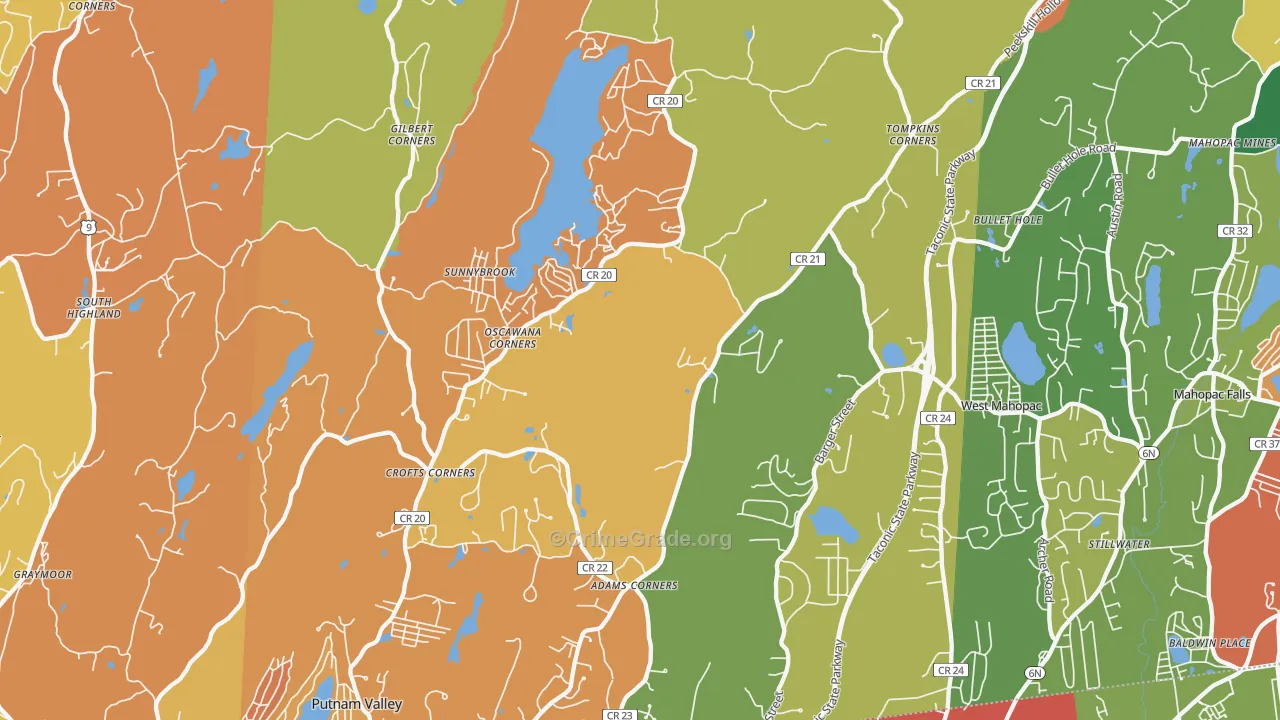 Putnam Valley, NY Map of Robbery Rates