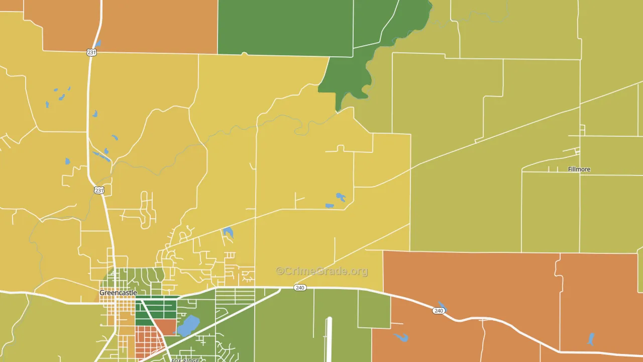 Putnamville, IN Map of Robbery Rates
