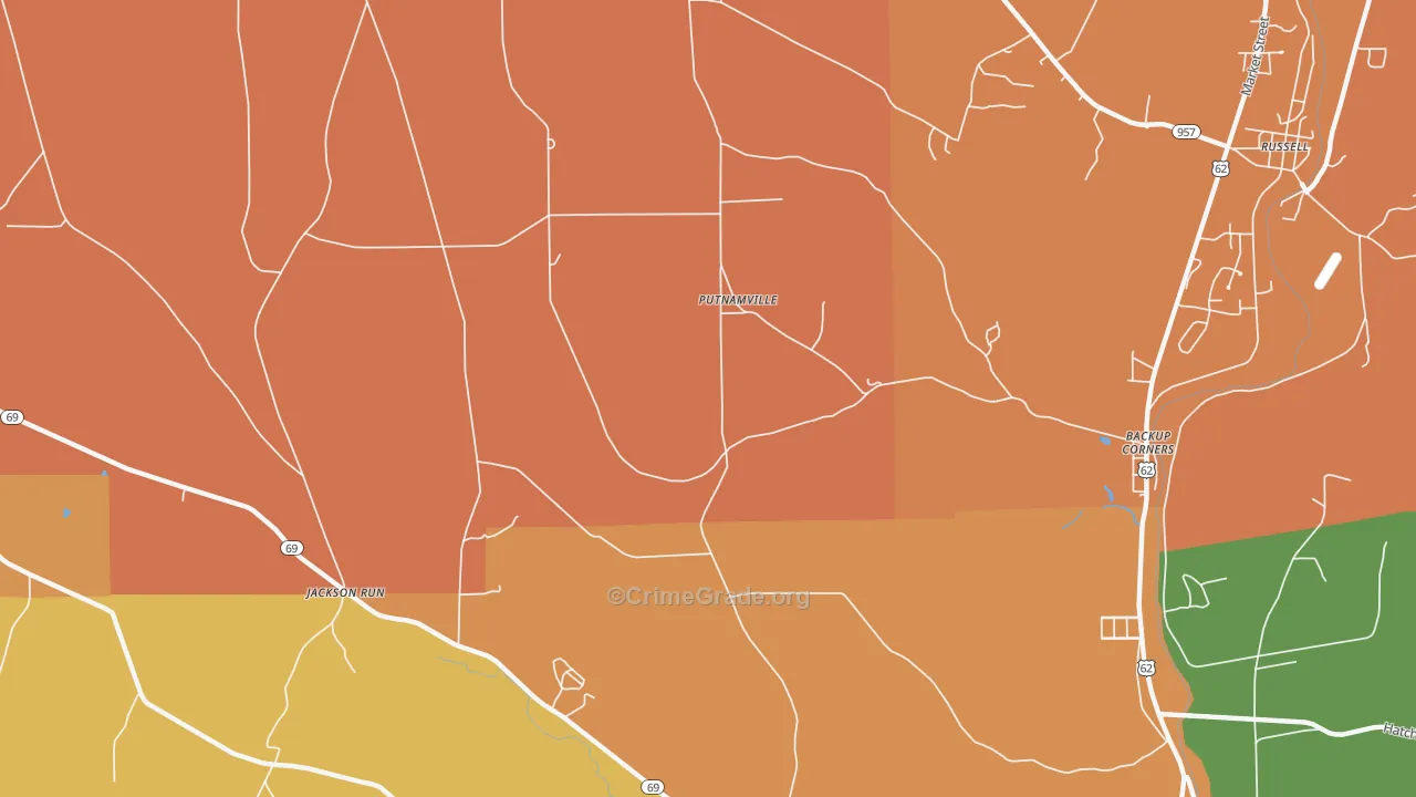 Putnamville, PA Map of Robbery Rates