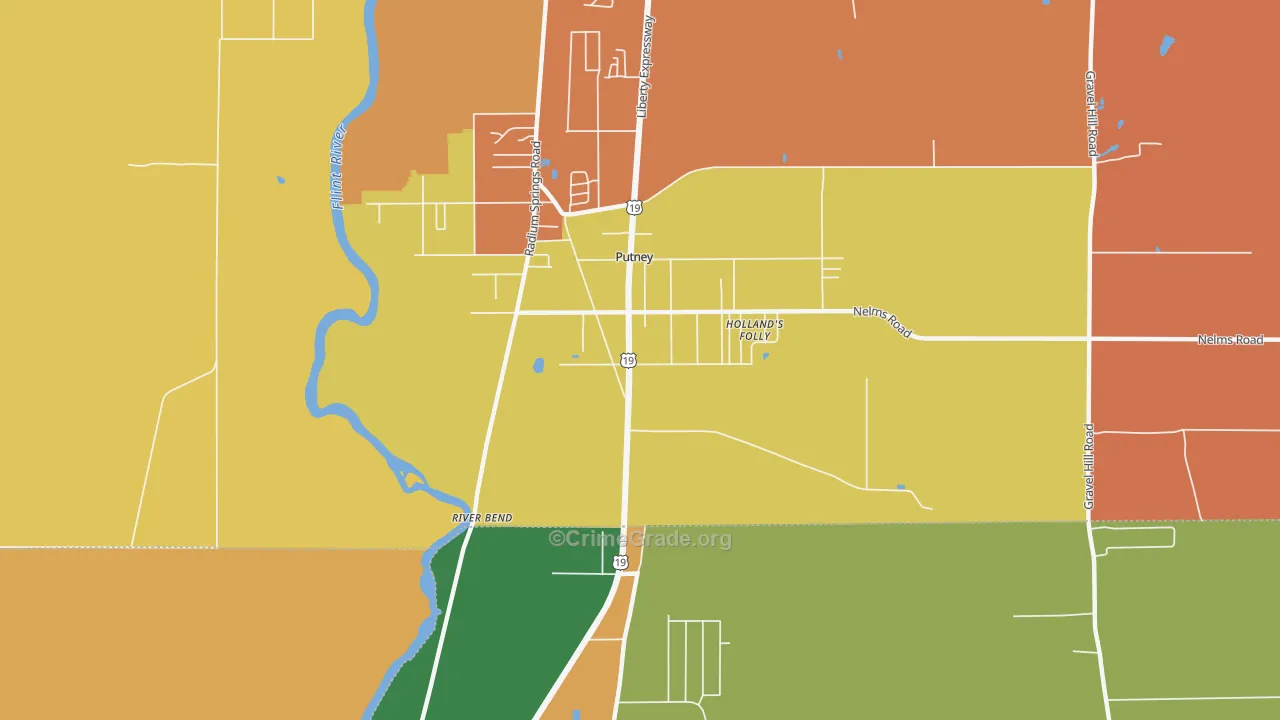 Putney, GA Map of Robbery Rates