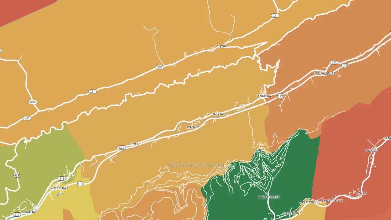 Putney, KY Map of Robbery Rates