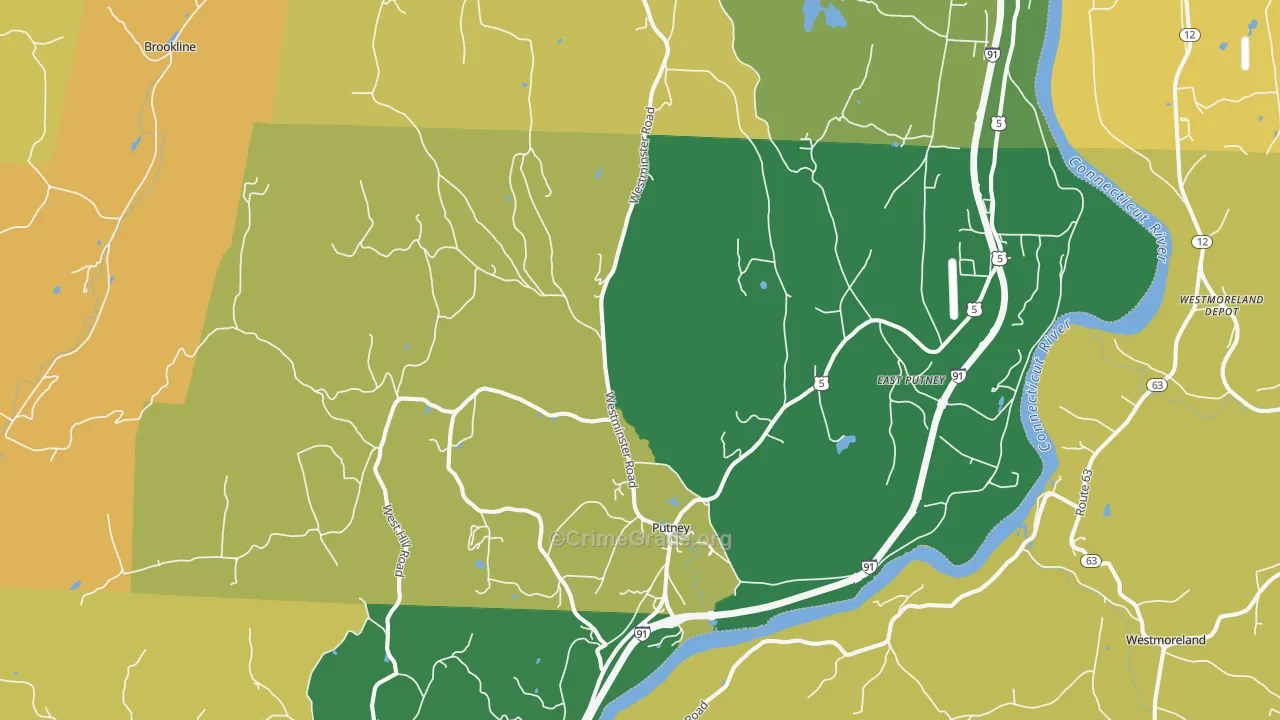 Putney, VT Map of Robbery Rates