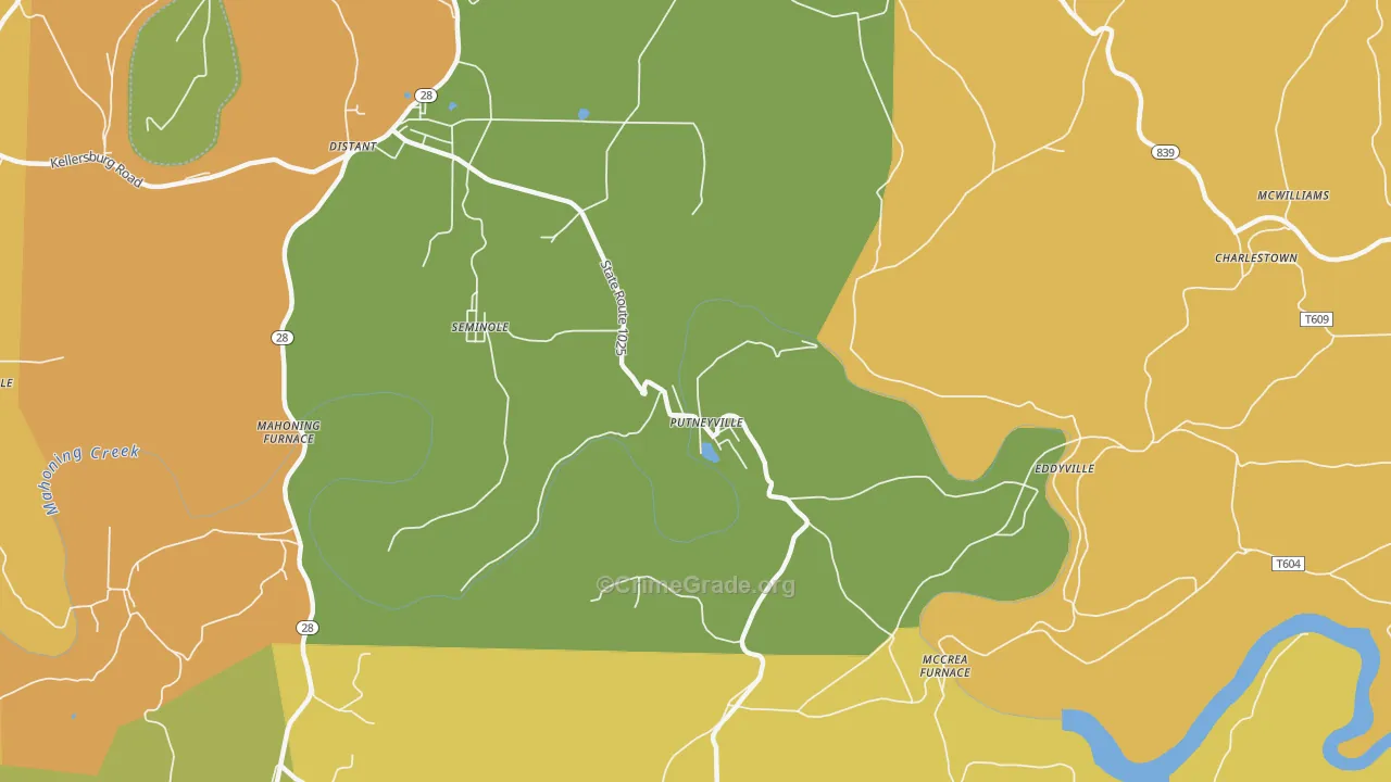 Putneyville, PA Map of Robbery Rates