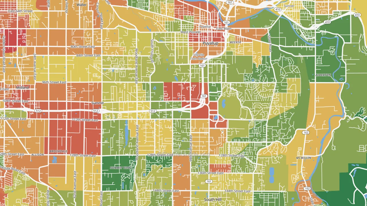 Puyallup, WA Map of Robbery Rates