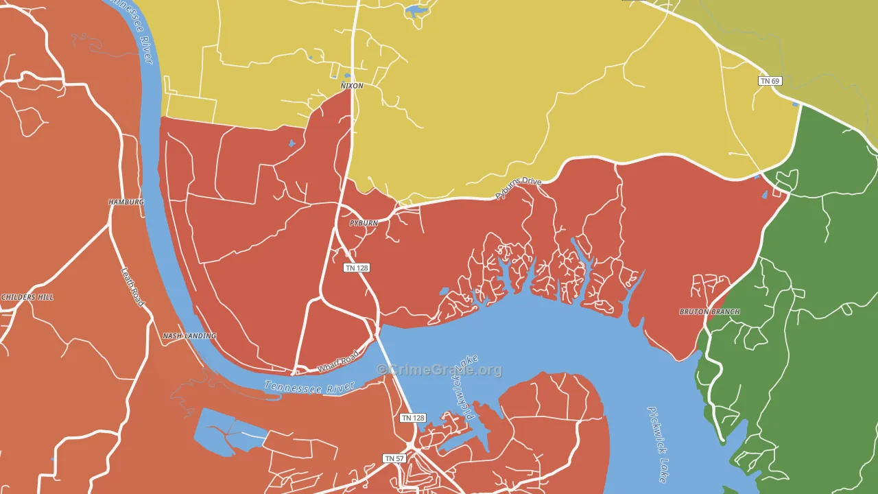 Pyburns, TN Map of Robbery Rates