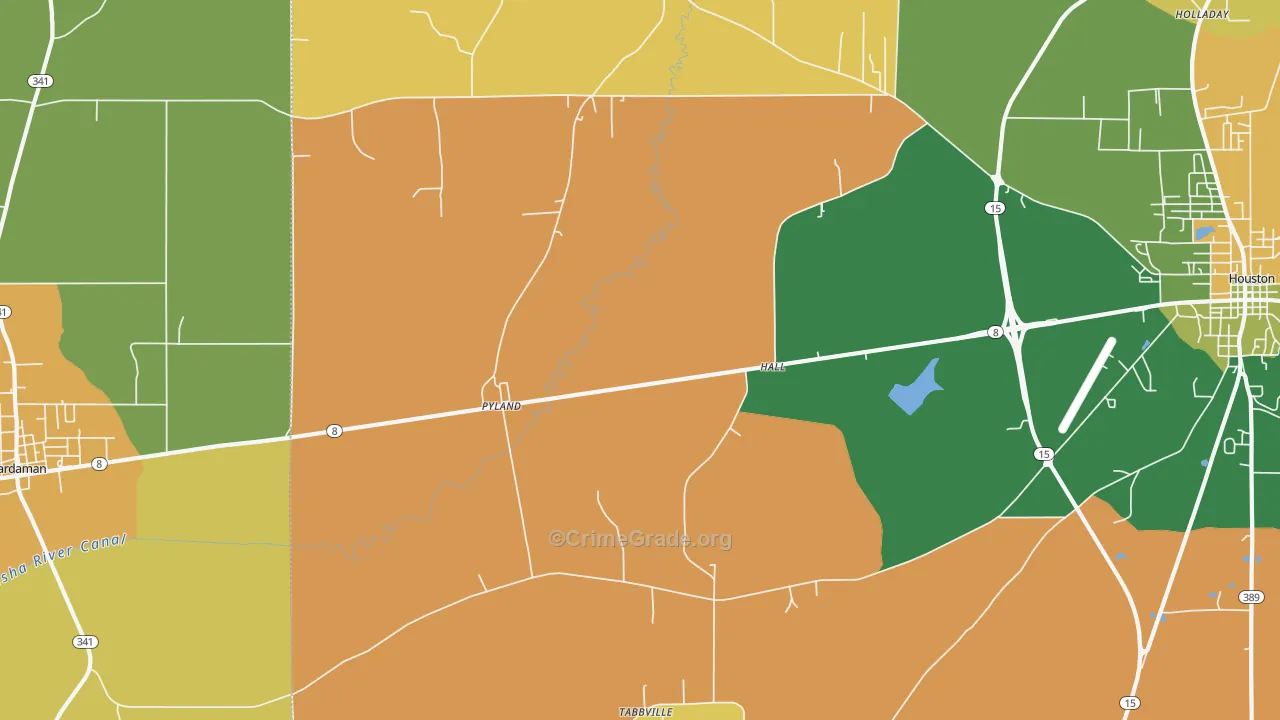 Pyland, MS Map of Robbery Rates