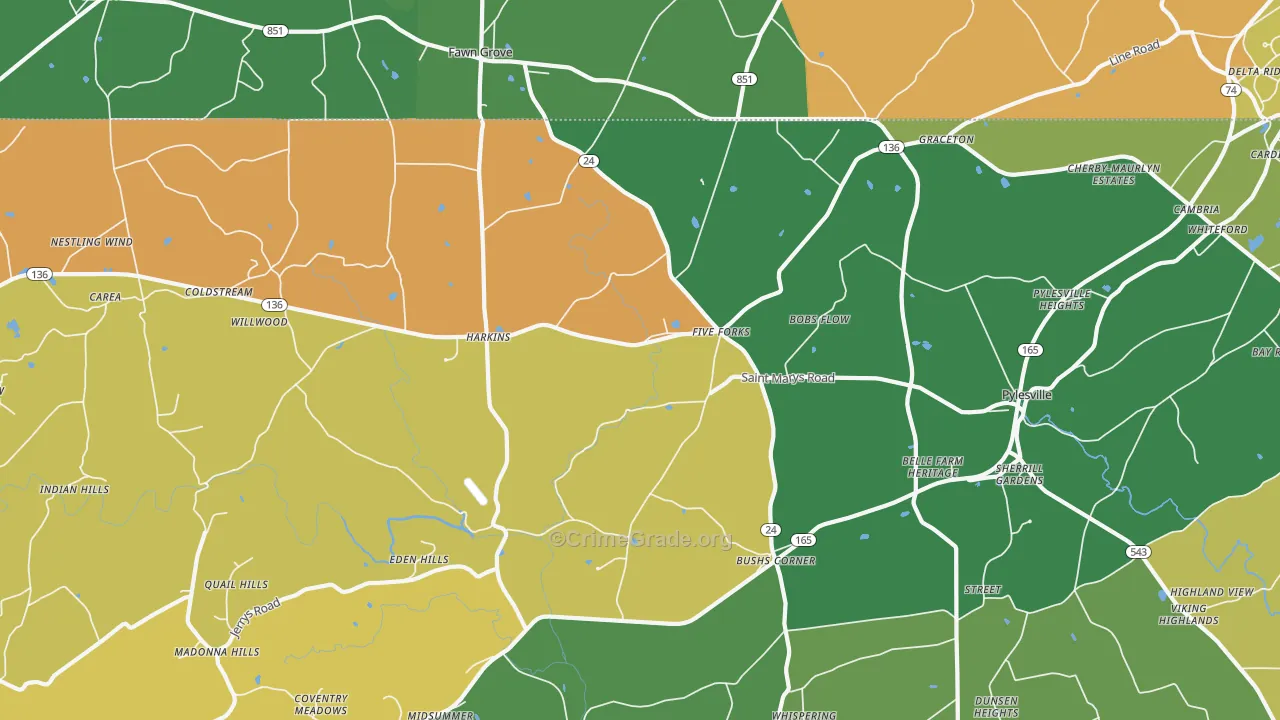 Pylesville, MD Map of Robbery Rates