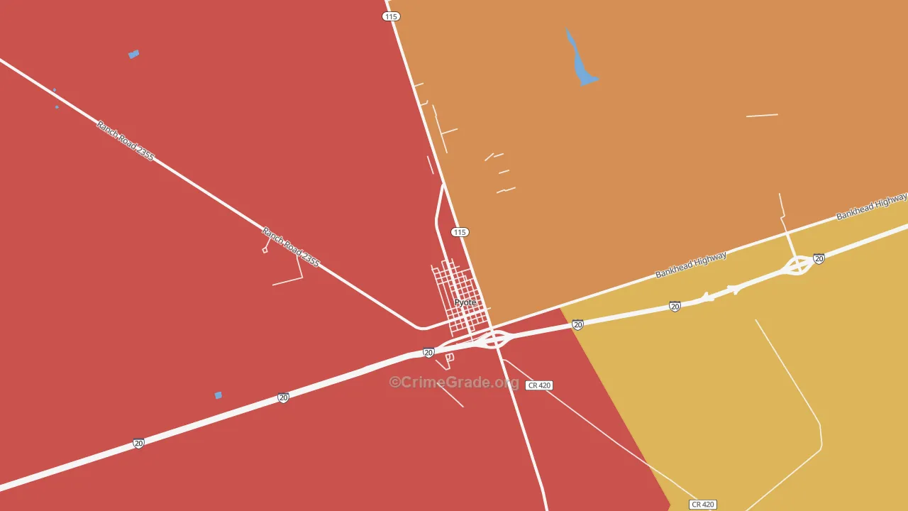 Pyote, TX Map of Robbery Rates