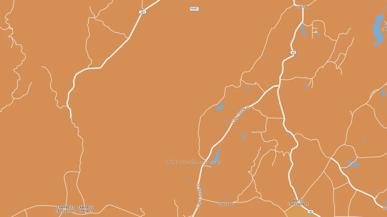 Pyriton, AL Map of Robbery Rates