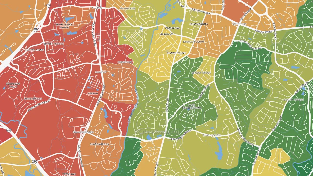 Quail Hollow, Charlotte, NC Map of Robbery Rates