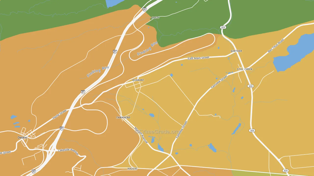 Quakake, PA Map of Robbery Rates