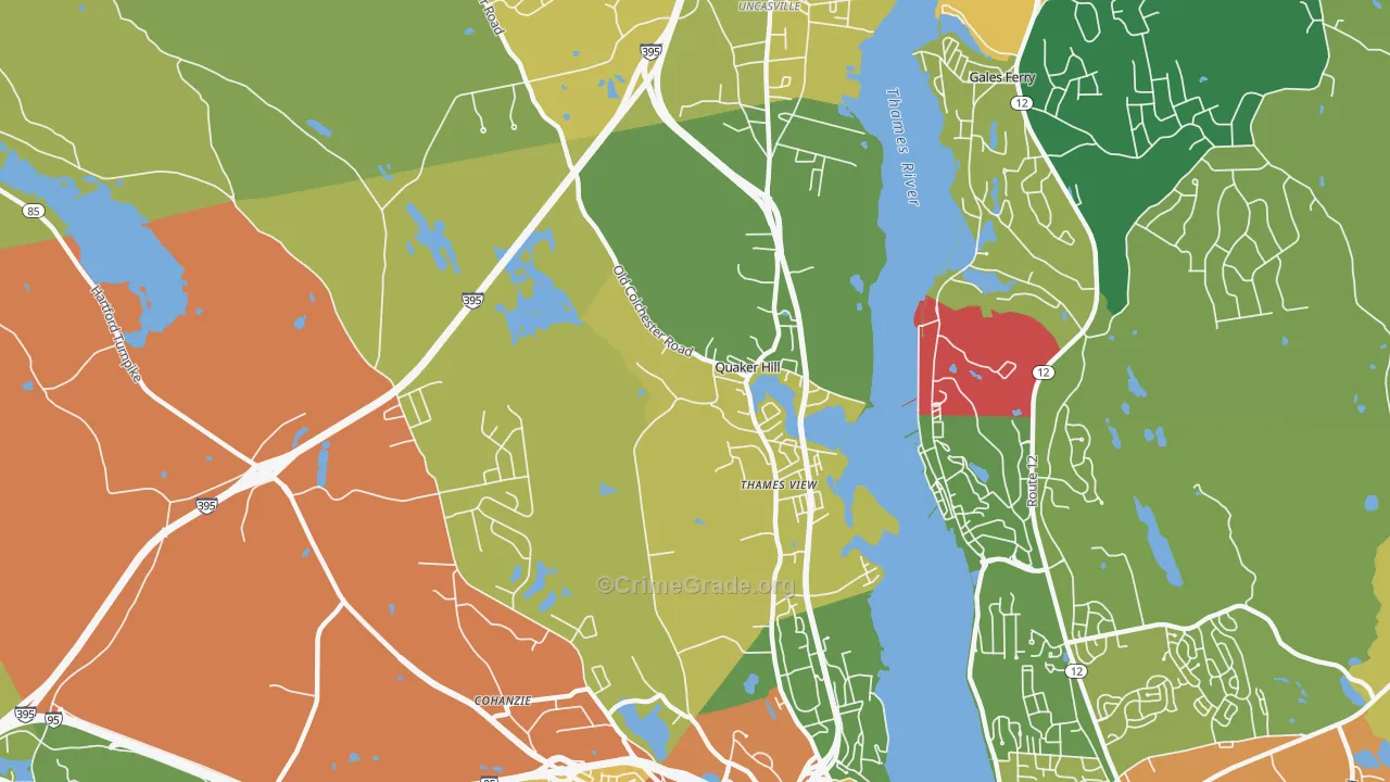 Quaker Hill, CT Map of Robbery Rates