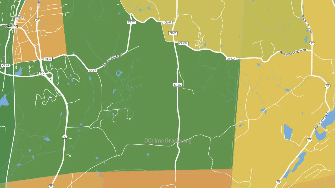 Quaker Hill, NY Map of Robbery Rates