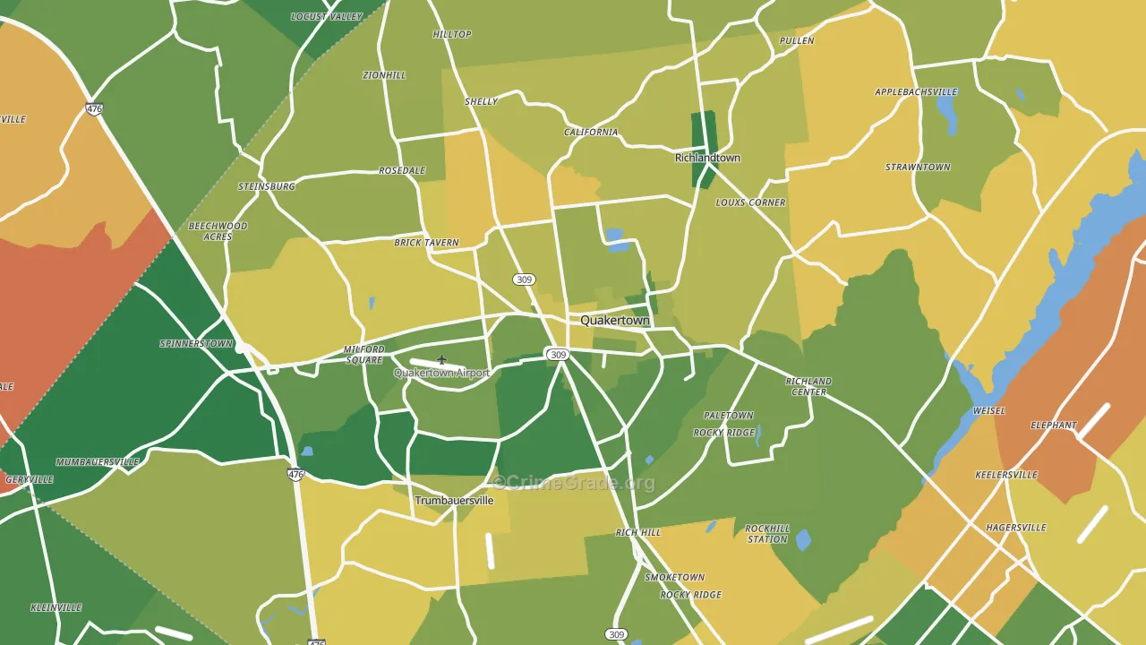 Quakertown, PA Map of Robbery Rates