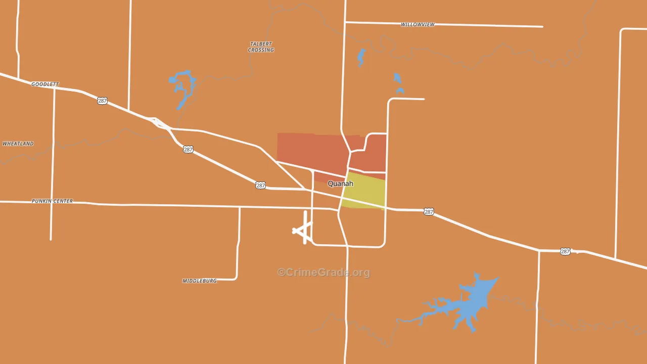 Quanah, TX Map of Robbery Rates
