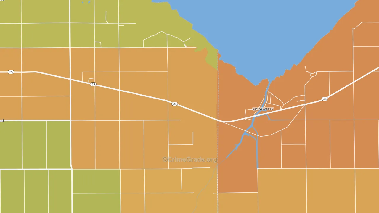 Quanicassee, MI Map of Robbery Rates