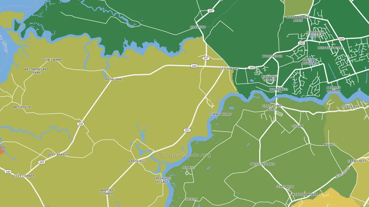 Quantico, MD Map of Robbery Rates
