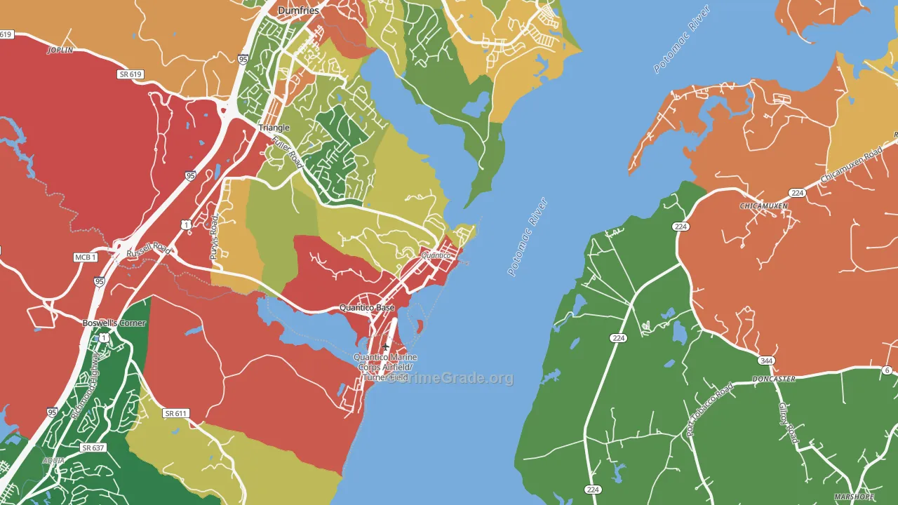 Quantico, VA Map of Robbery Rates