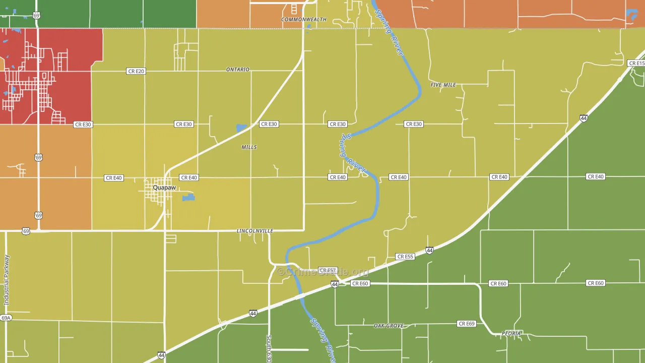 Quapaw, OK Map of Robbery Rates