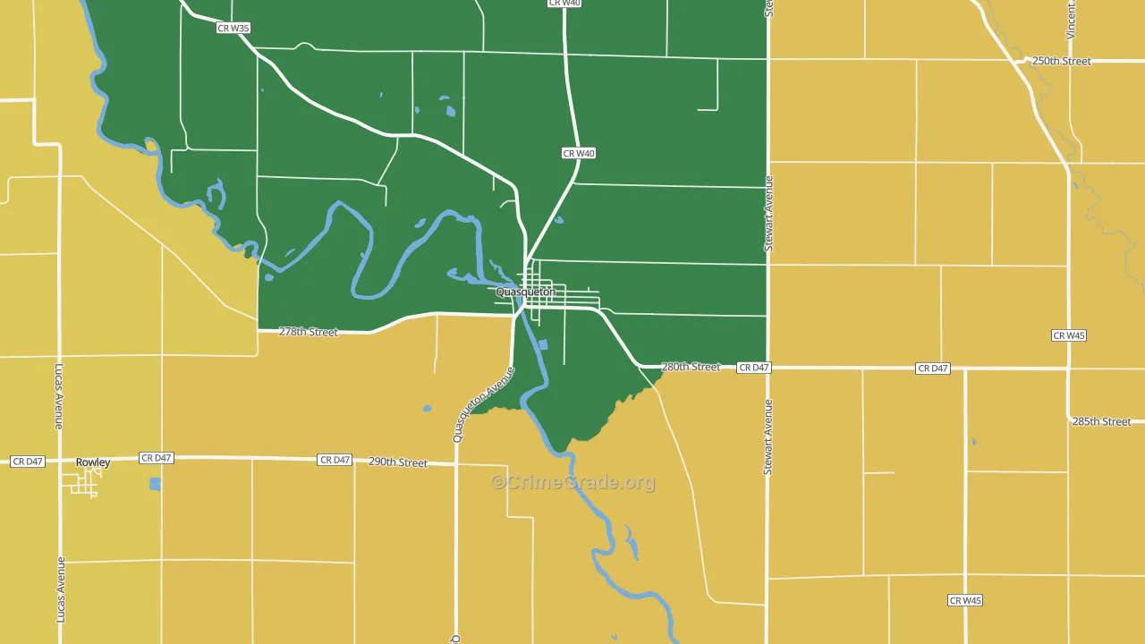 Quasqueton, IA Map of Robbery Rates