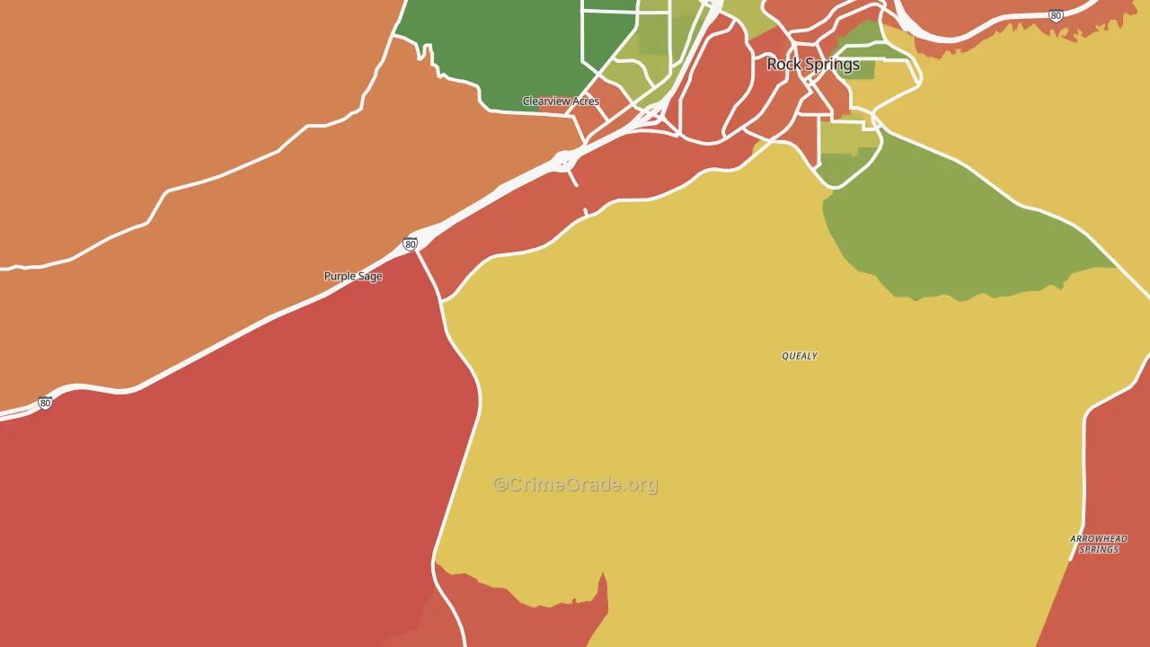 Quealy, WY Map of Robbery Rates