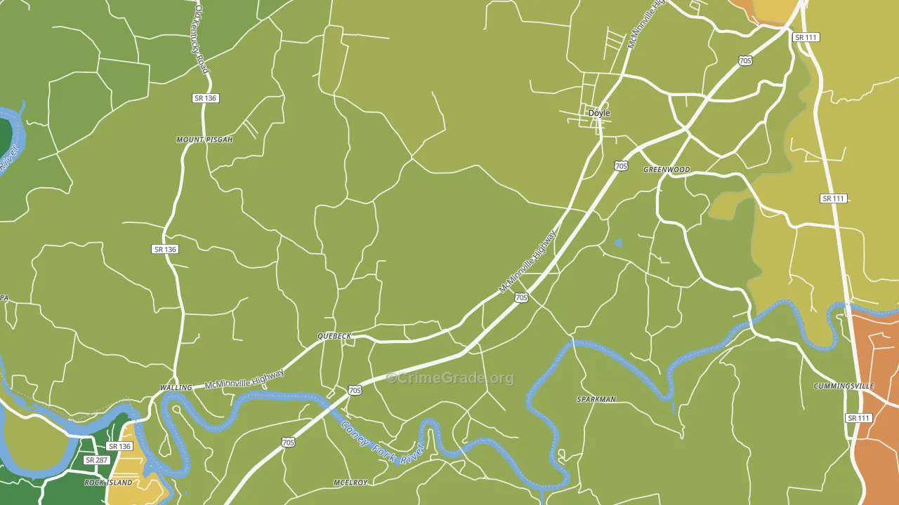 Quebeck, TN Map of Robbery Rates