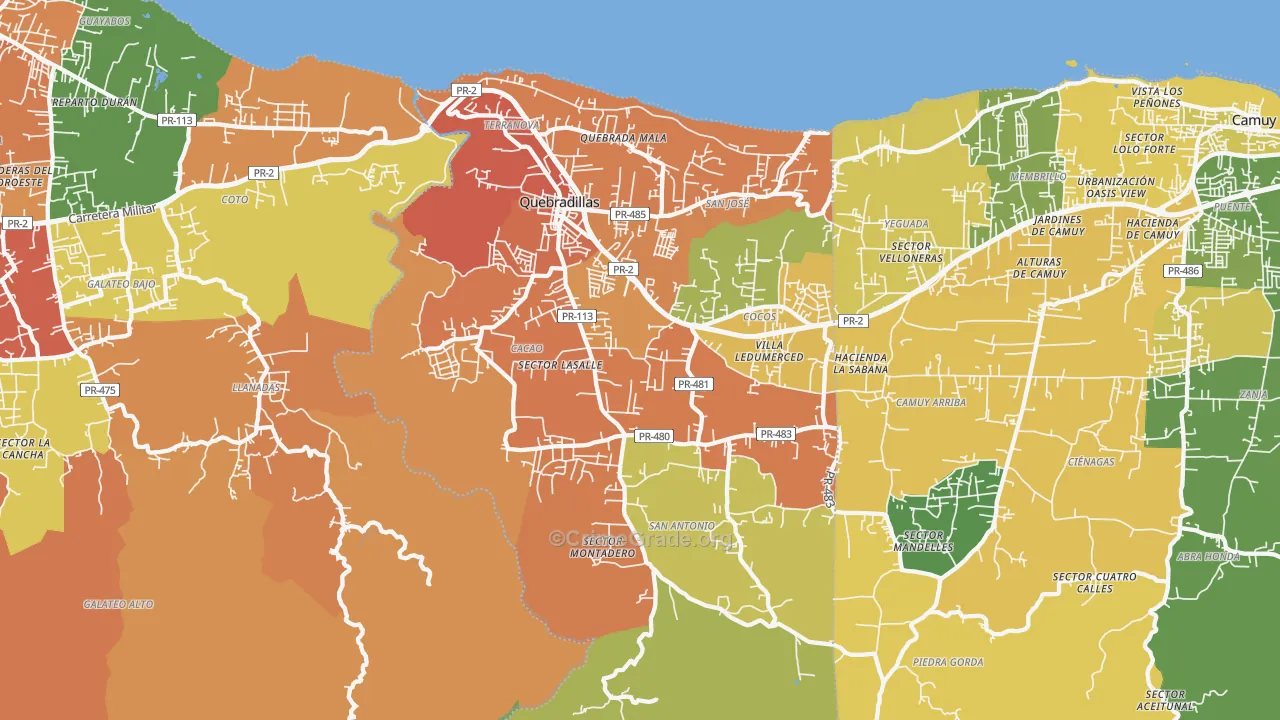 Quebradillas Municipio, PR Map of Robbery Rates