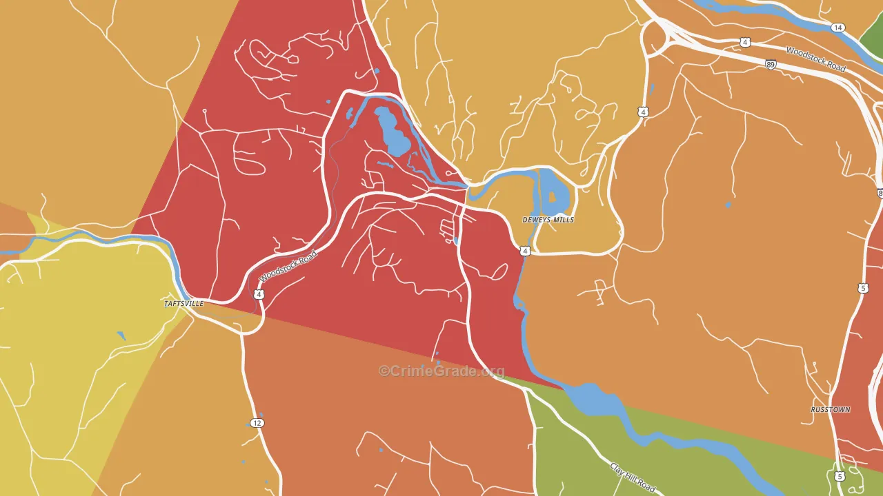 Quechee, VT Map of Robbery Rates