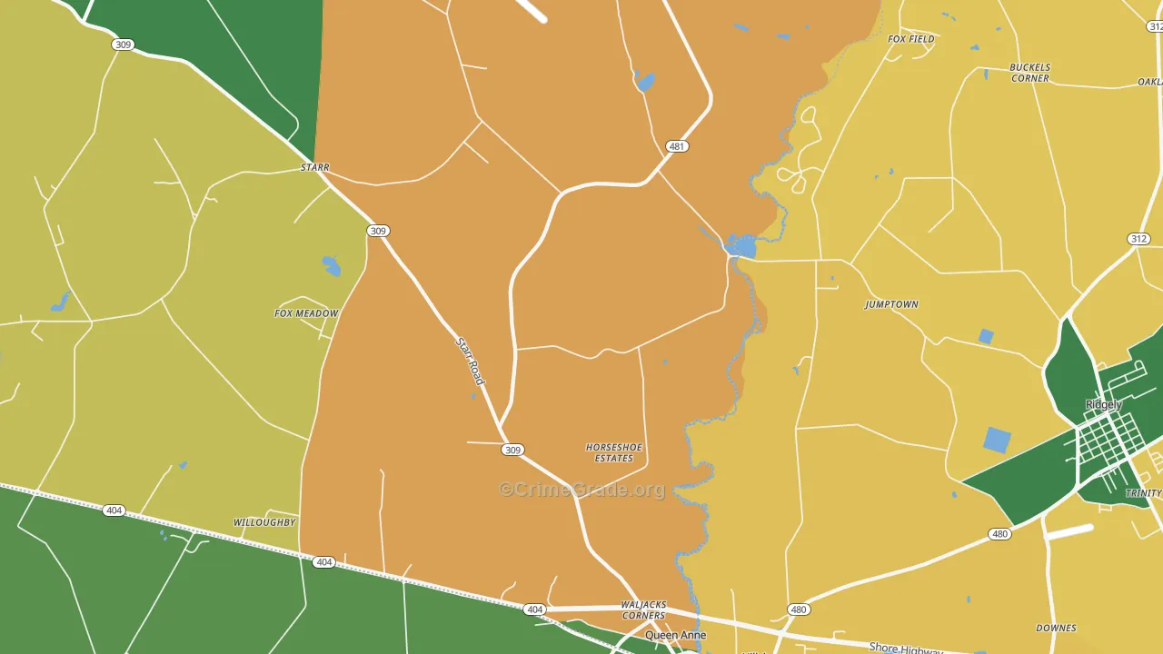 Queen Anne, MD Map of Robbery Rates