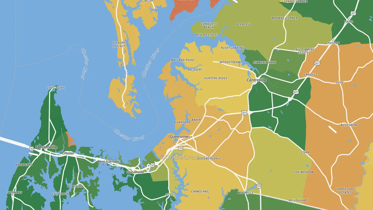 Queen Anne's County, MD Map of Robbery Rates