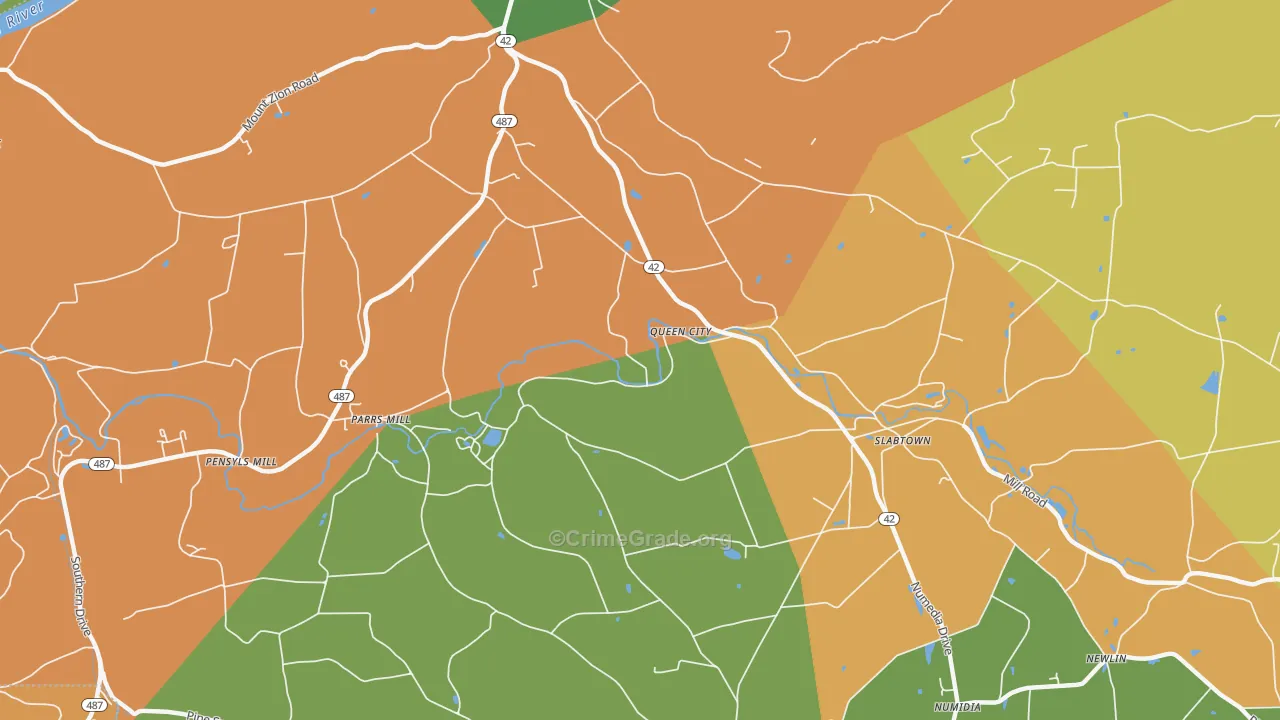 Queen City, PA Map of Robbery Rates