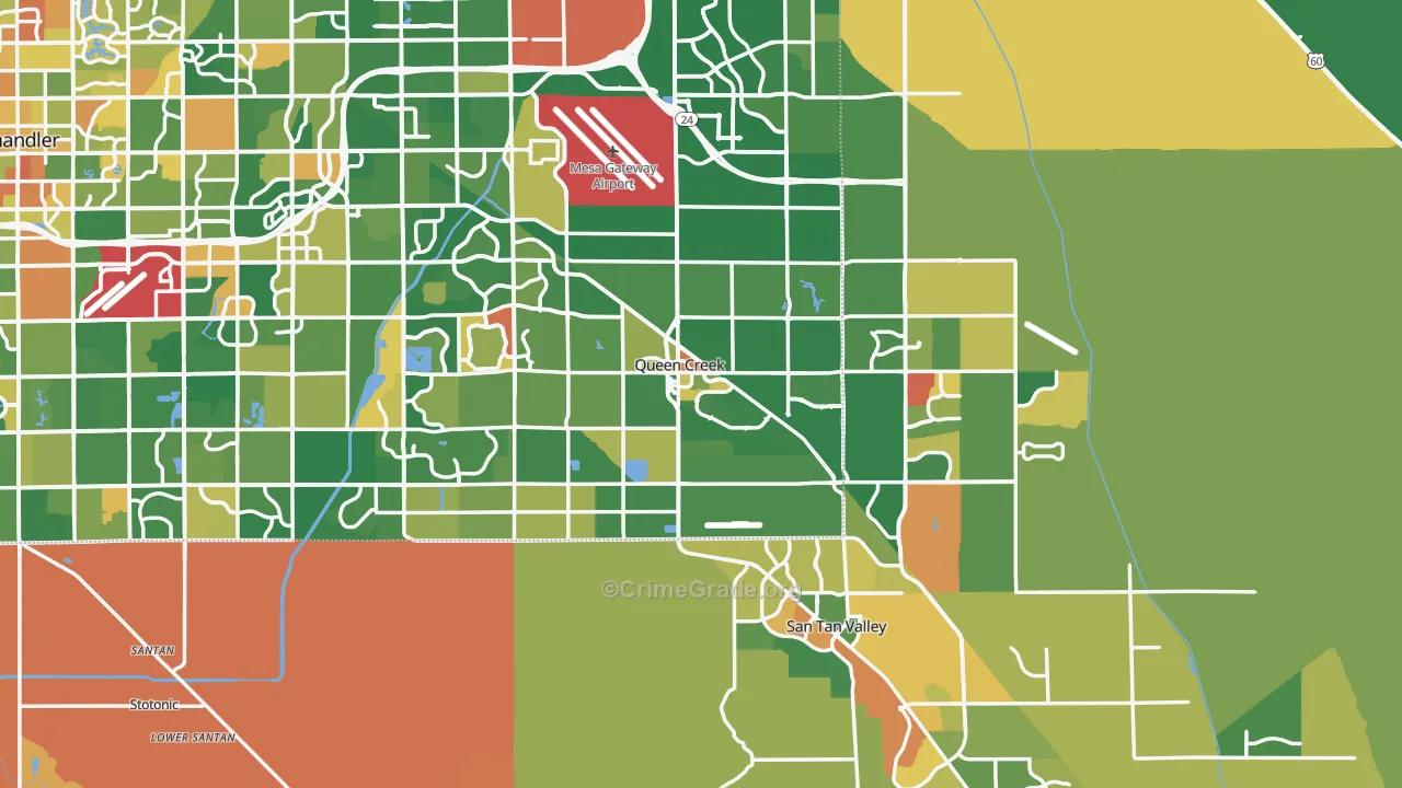 Queen Creek, AZ Map of Robbery Rates