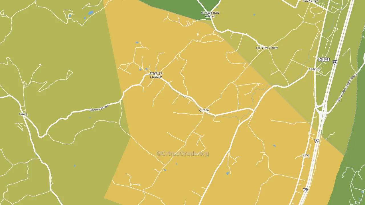 Queen, PA Map of Robbery Rates