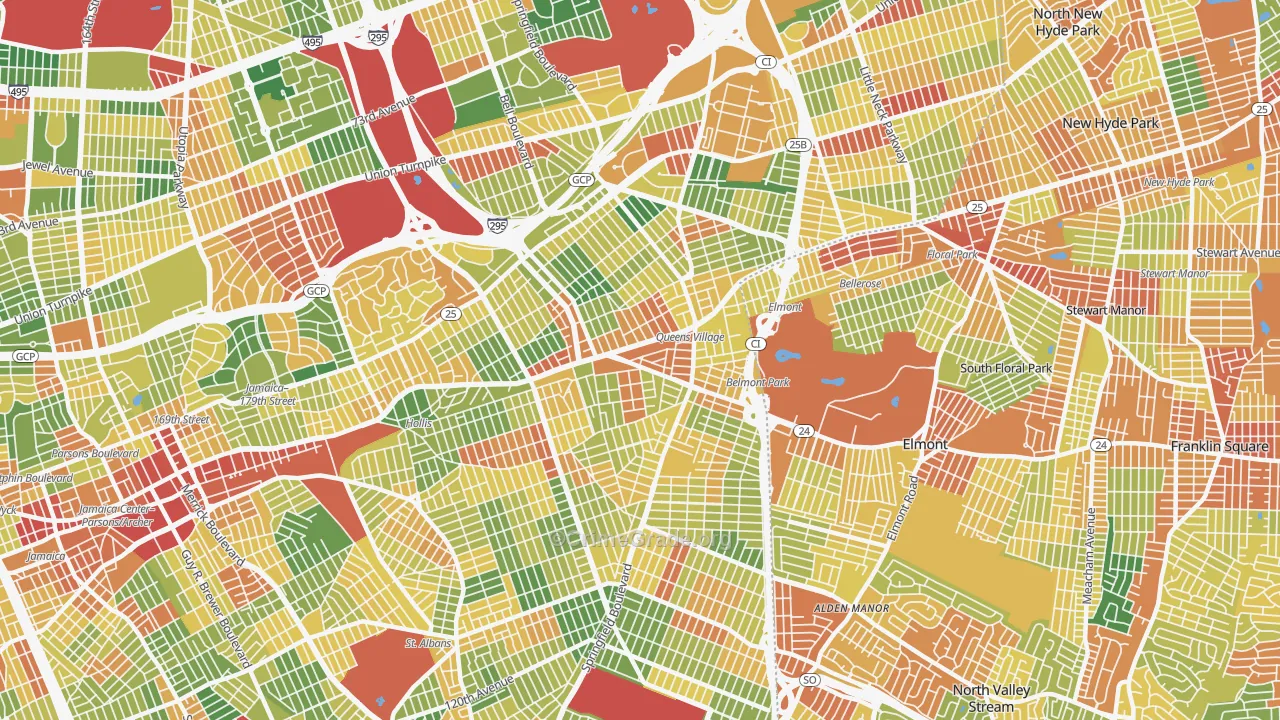 Queens Village, Queens, NY Map of Robbery Rates