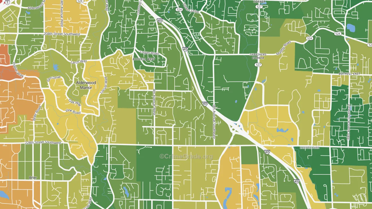 Queensboro-Brentwood-Crystal Spgs, Bothell, WA Map of Robbery Rates