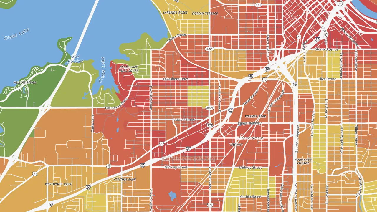 Queensborough, Shreveport, LA Map of Robbery Rates