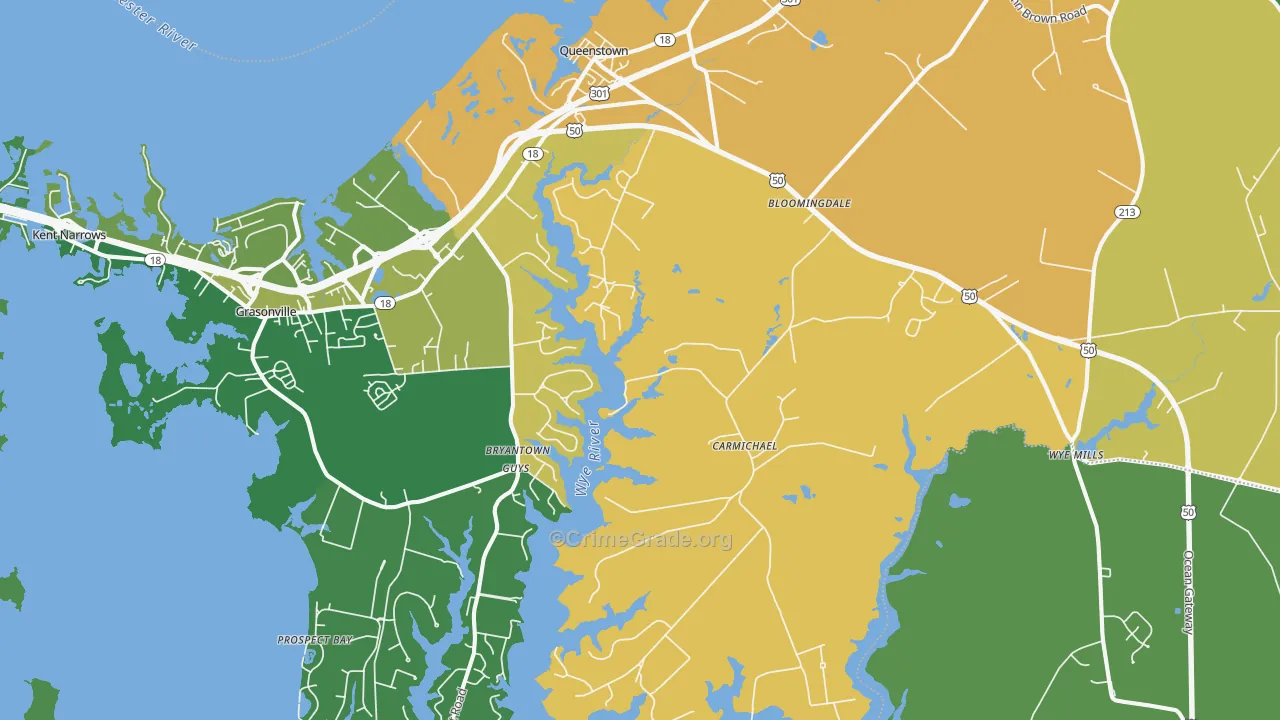 Queenstown, MD Map of Robbery Rates