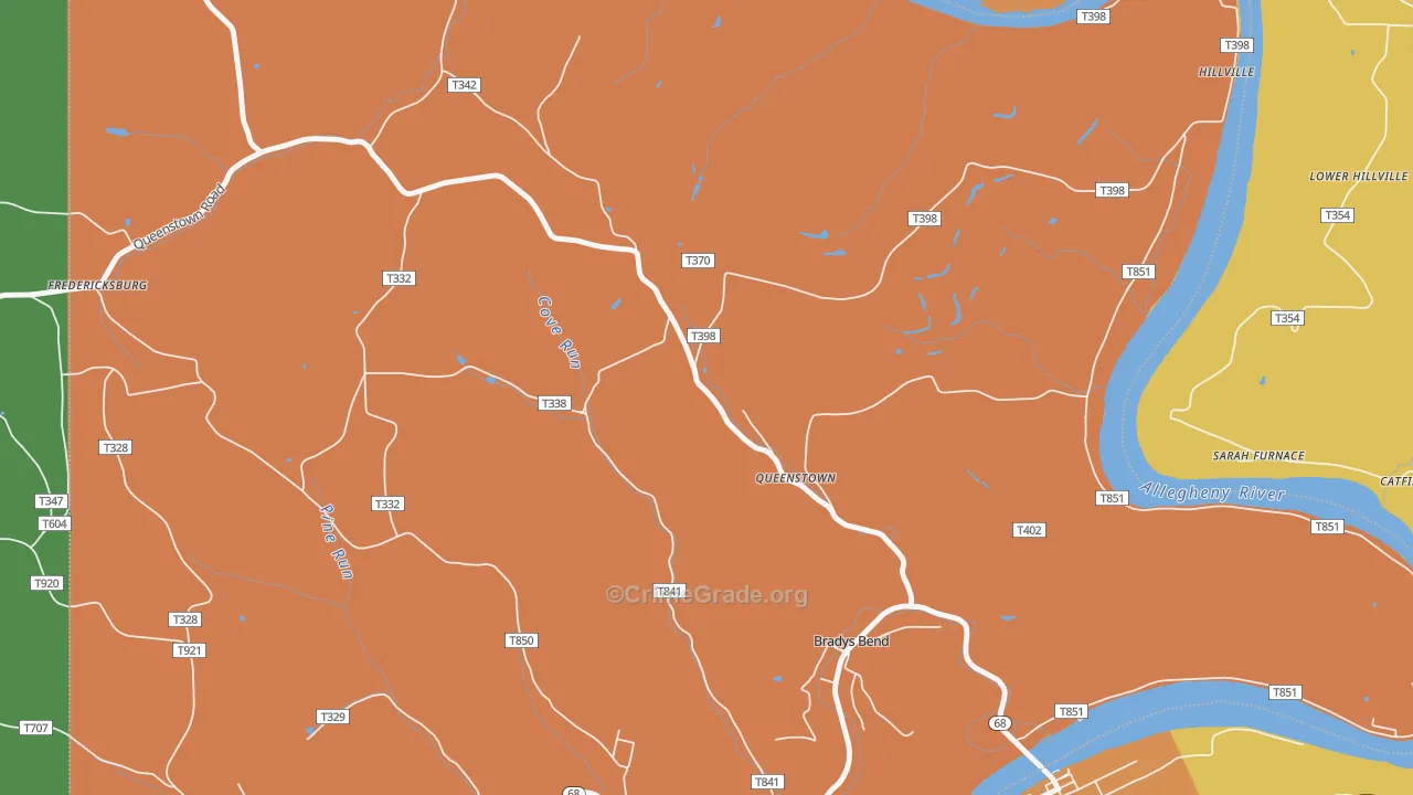 Queenstown, PA Map of Robbery Rates